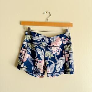 IAB MFG Blue + Pink Floral Print Media Pocket Workout Spandex Shorts - Small